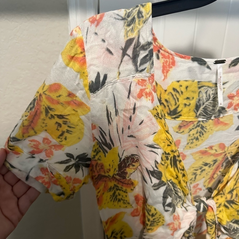 Free People Tropical Floral Boho Cutout Tie Front Part Time Lover Mini Dress 4 - Picture 4 of 9